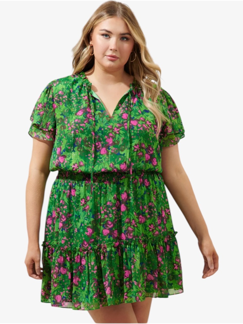 Sugarlips Plus Size Sugarplum Floral Bumble Ruffle Mini Dress, Size 3X